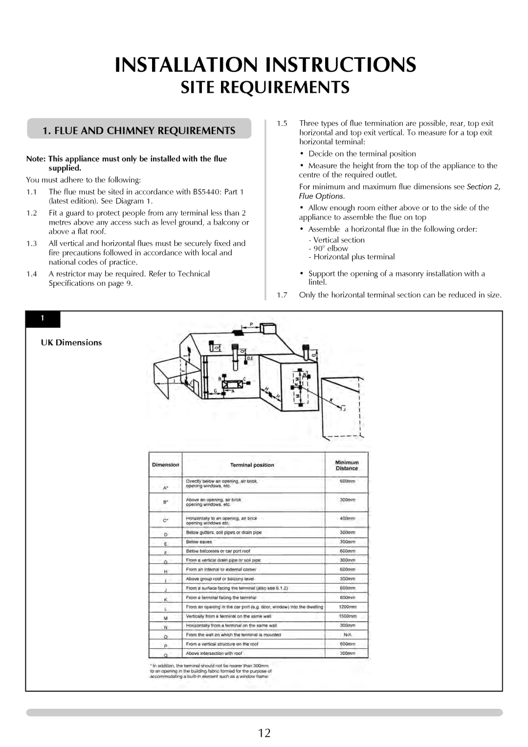 Stovax Studio 22 manual Site Requirements, Flue and Chimney Requirements 